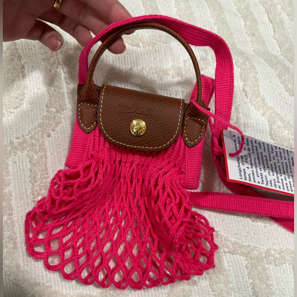 Longchamp Le Pliage Filet Knit Mesh XS Handel Bag Crossbody Mini Hot Pink Net